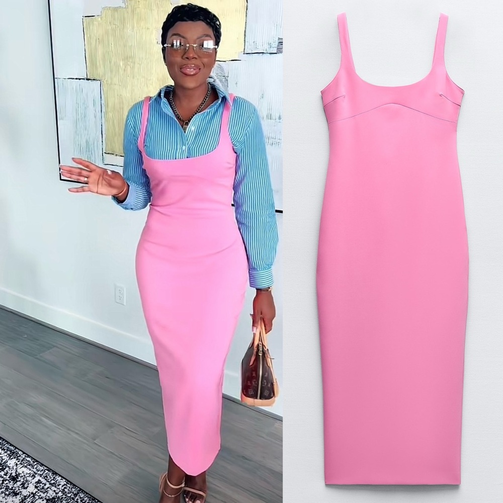 ZARA MID-LENGTH TAILORED DRESS PINK SIZE S NEW